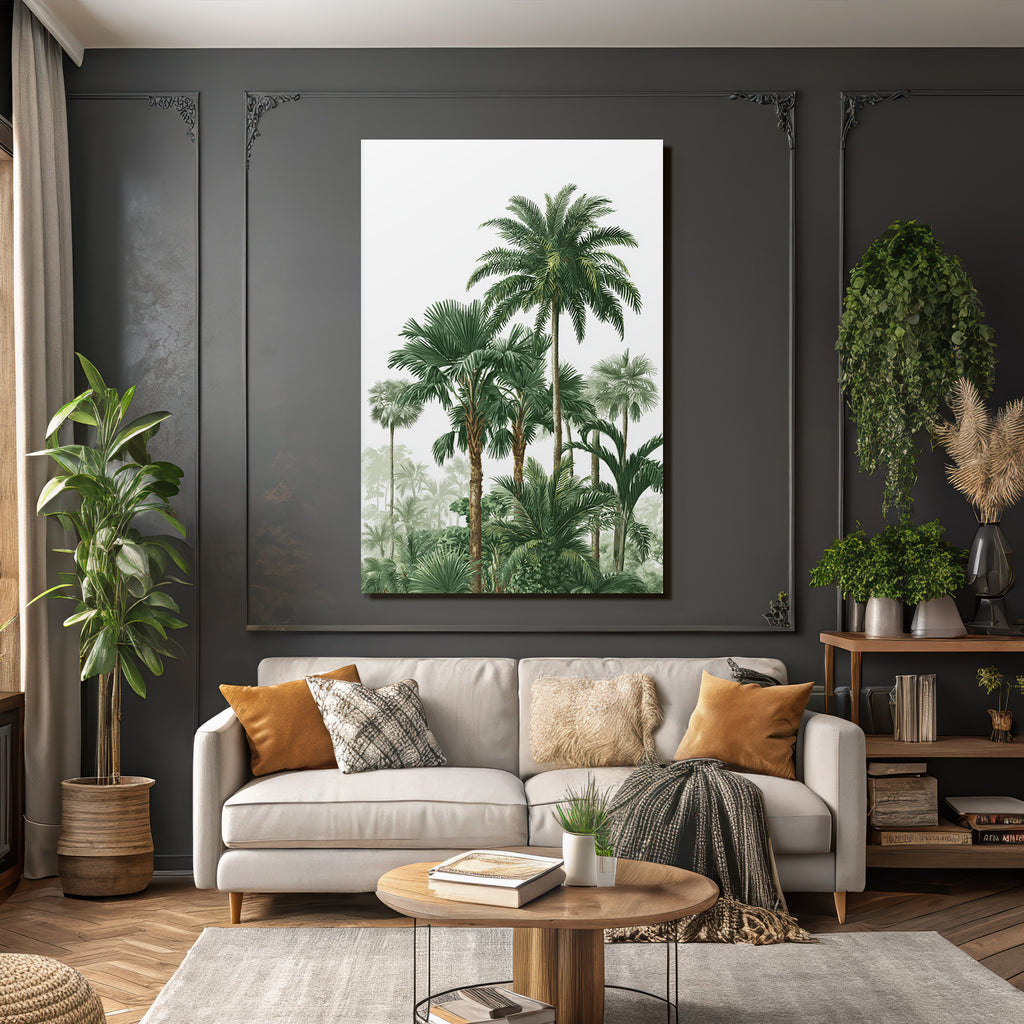 Tropics and Jungle Tropical Landscape with Palm Trees and Green Foliage