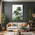 Tropics and Jungle Tropical Landscape with Palm Trees and Green Foliage