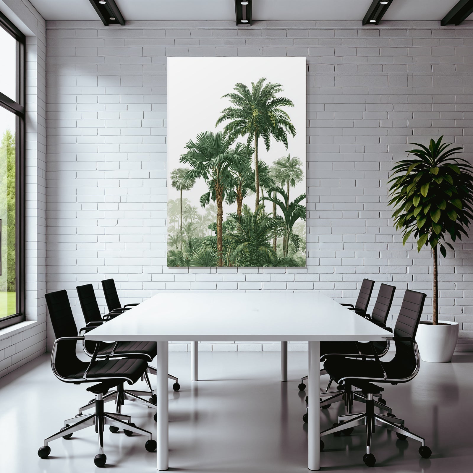 Tropics and Jungle Tropical Landscape with Palm Trees and Green Foliage