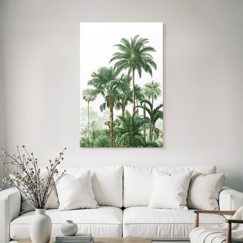 Tropics and Jungle Tropical Landscape with Palm Trees and Green Foliage