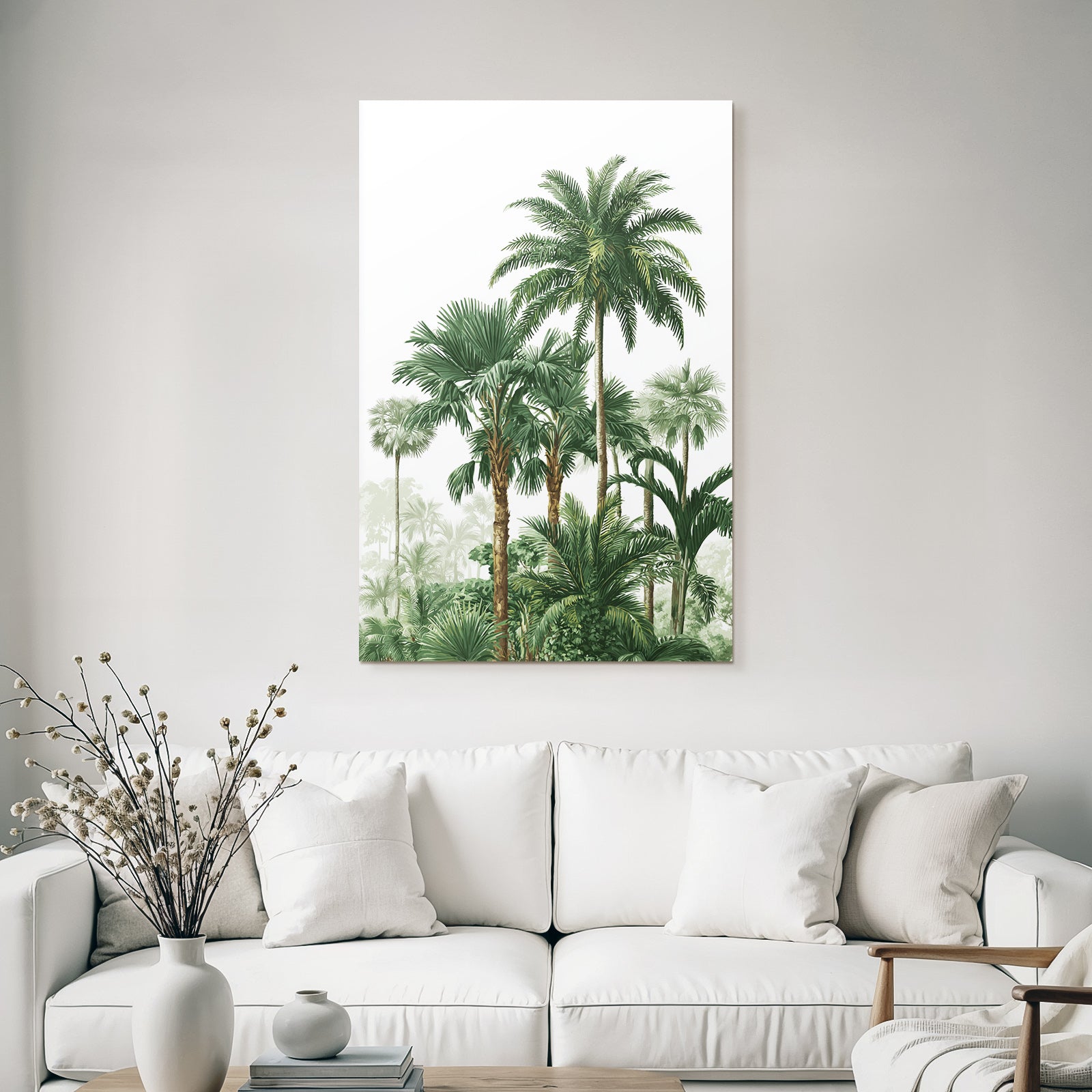 Tropics and Jungle Tropical Landscape with Palm Trees and Green Foliage