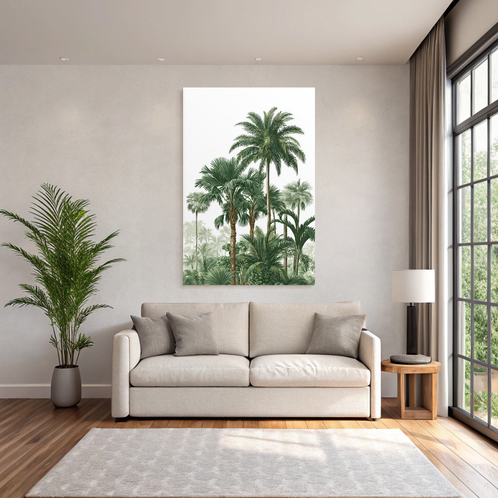 Tropics and Jungle Tropical Landscape with Palm Trees and Green Foliage