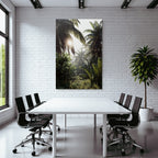 Tropics and jungle Tropical landscape with palm trees and light show