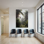 Tropics and jungle Tropical landscape with palm trees and light show