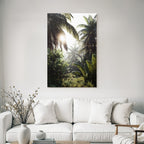 Tropics and jungle Tropical landscape with palm trees and light show