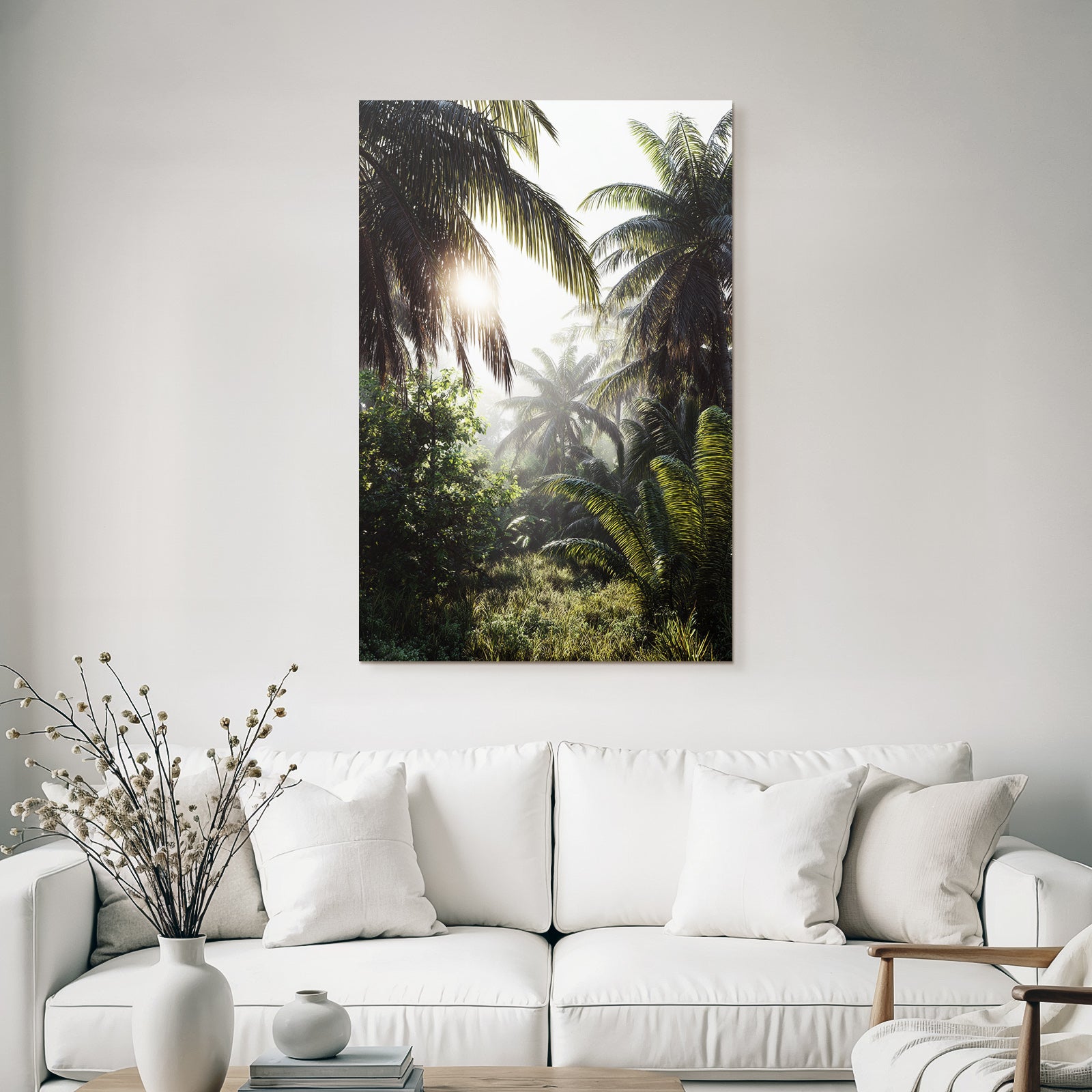 Tropics and jungle Tropical landscape with palm trees and light show