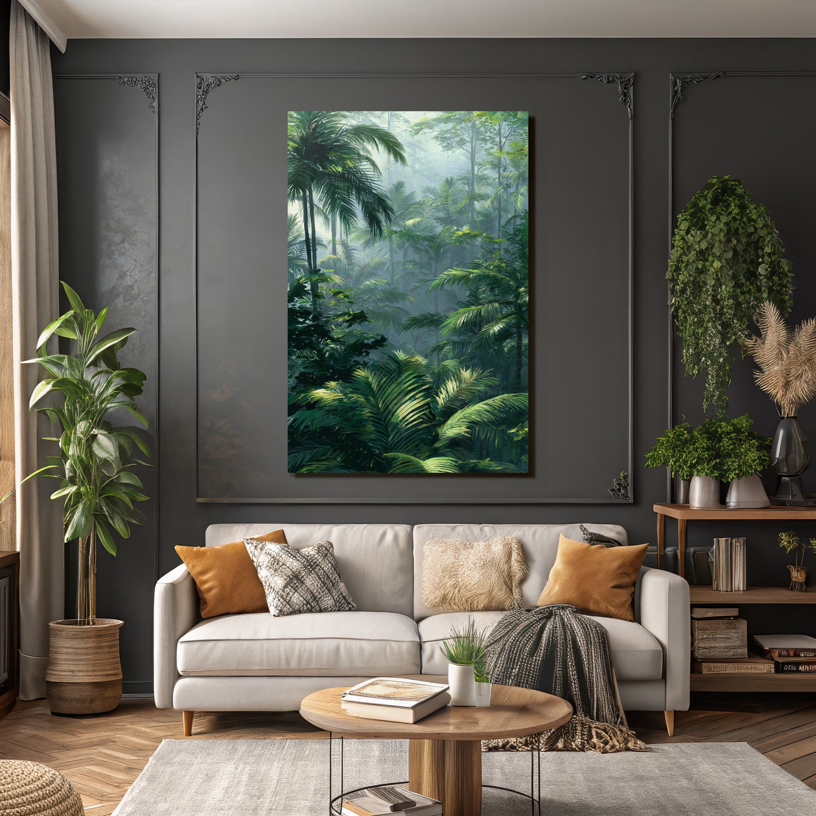 Tropics and Jungle Tropical rainforest with dense vegetation and palm trees