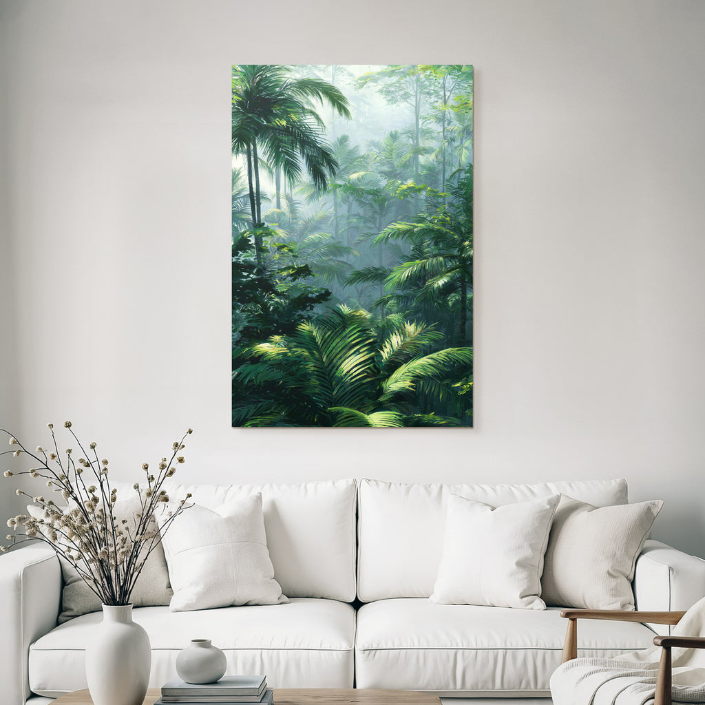 Tropics and Jungle Tropical rainforest with dense vegetation and palm trees