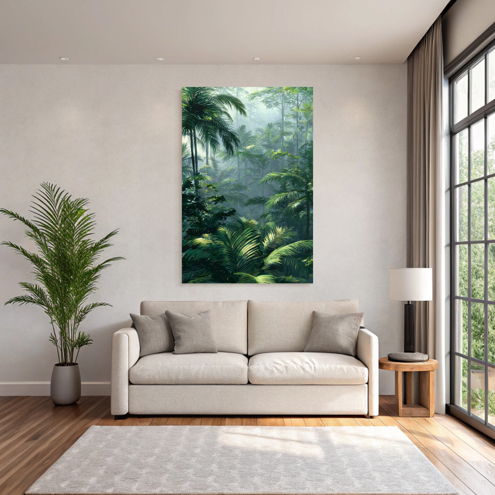 Tropics and Jungle Tropical rainforest with dense vegetation and palm trees