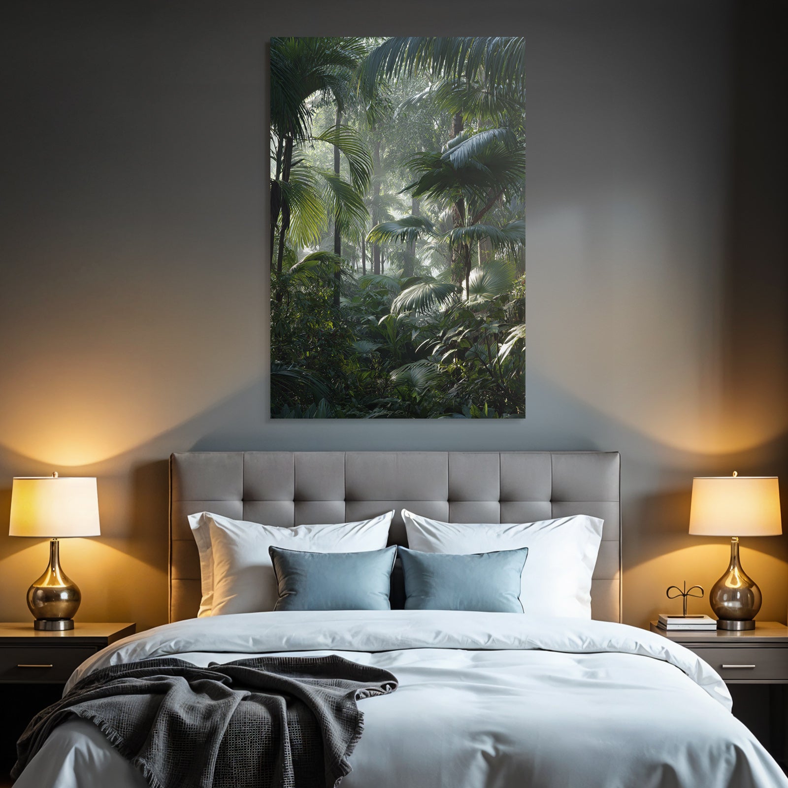 Tropics and Jungle Tropical Rainforest with Palm Trees and Dense Following in Misty Light