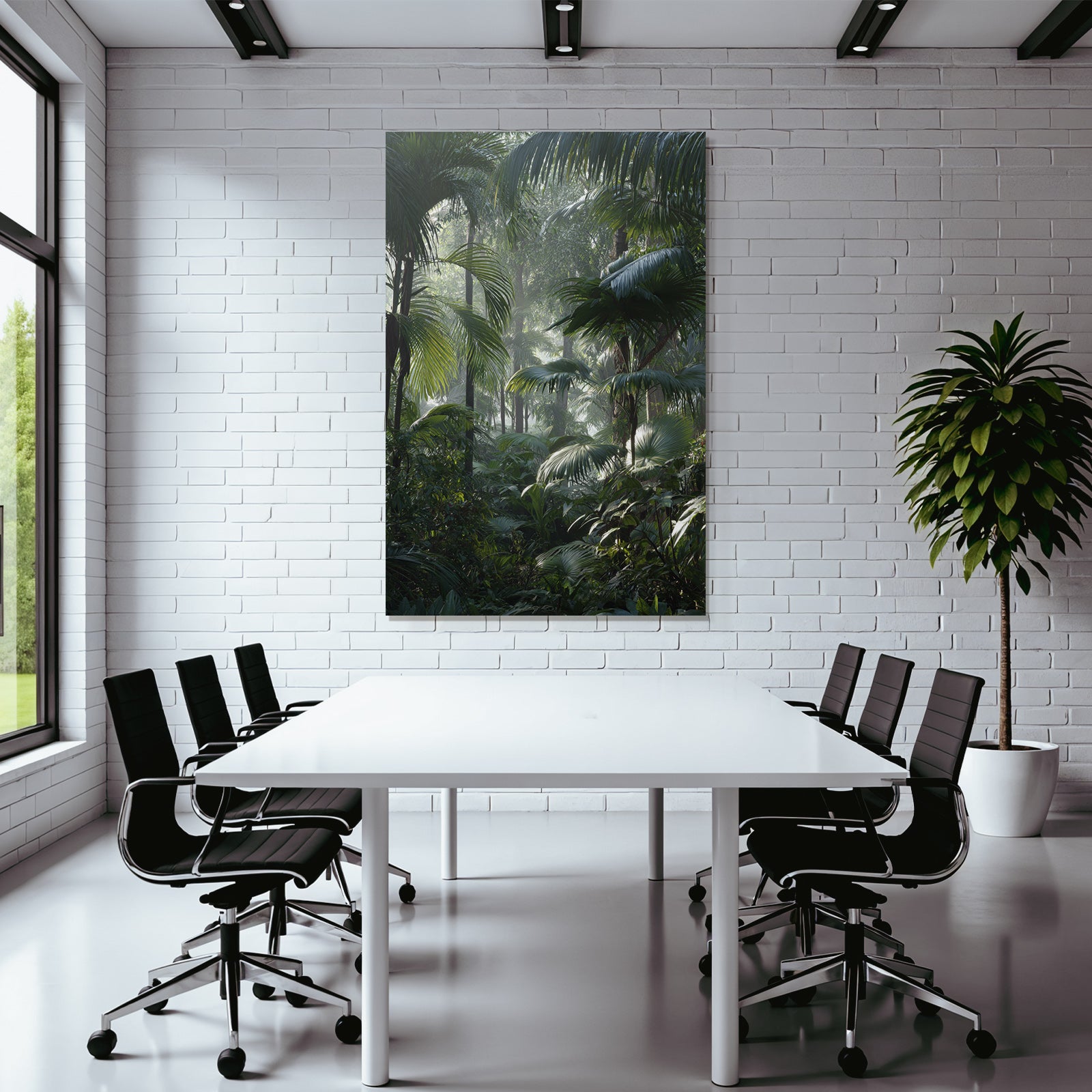 Tropics and Jungle Tropical Rainforest with Palm Trees and Dense Following in Misty Light