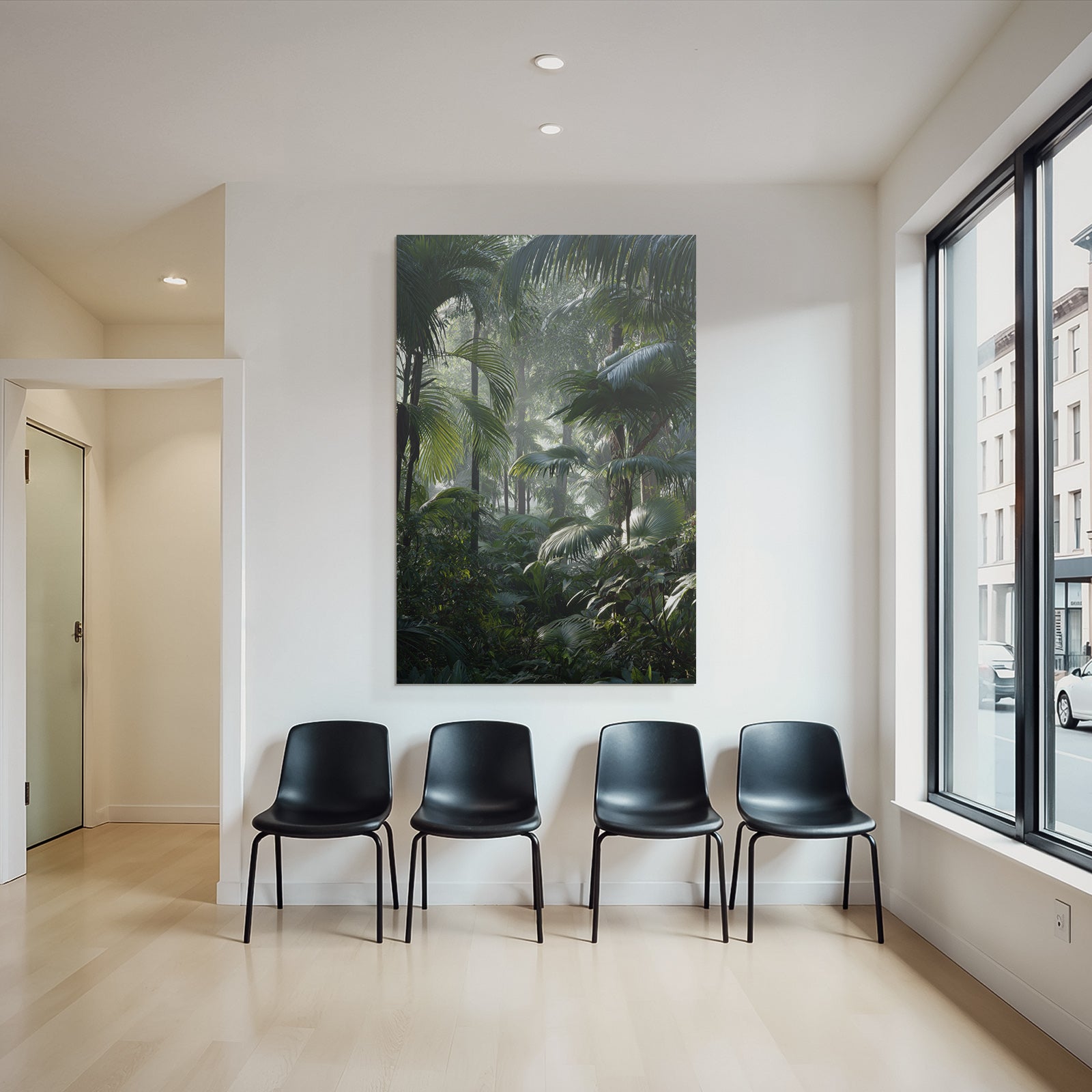 Tropics and Jungle Tropical Rainforest with Palm Trees and Dense Following in Misty Light