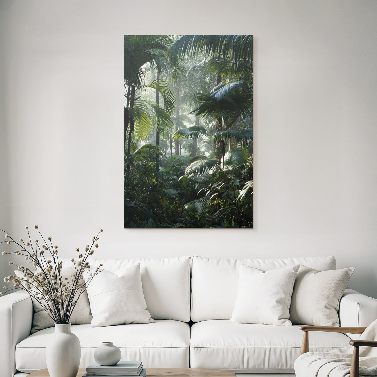 Tropics and Jungle Tropical Rainforest with Palm Trees and Dense Following in Misty Light