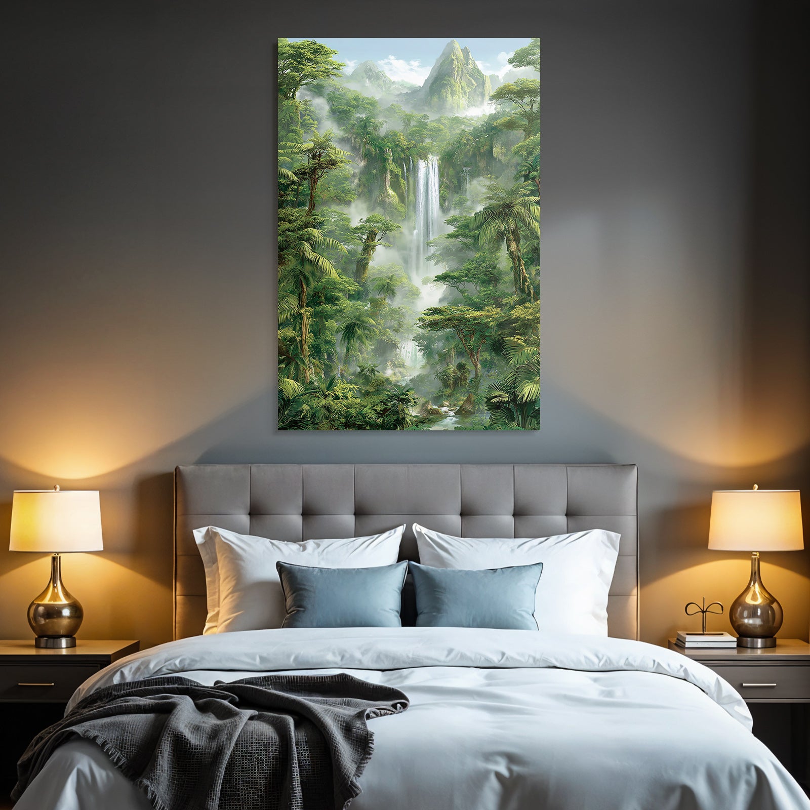 Tropics and Jungle Tropical Rainforest with Waterfall and Mountains