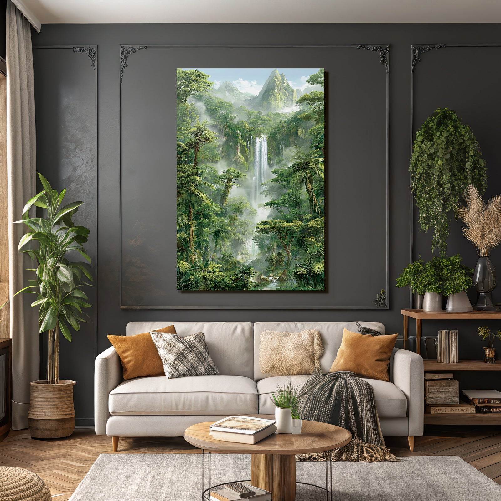 Tropics and Jungle Tropical Rainforest with Waterfall and Mountains