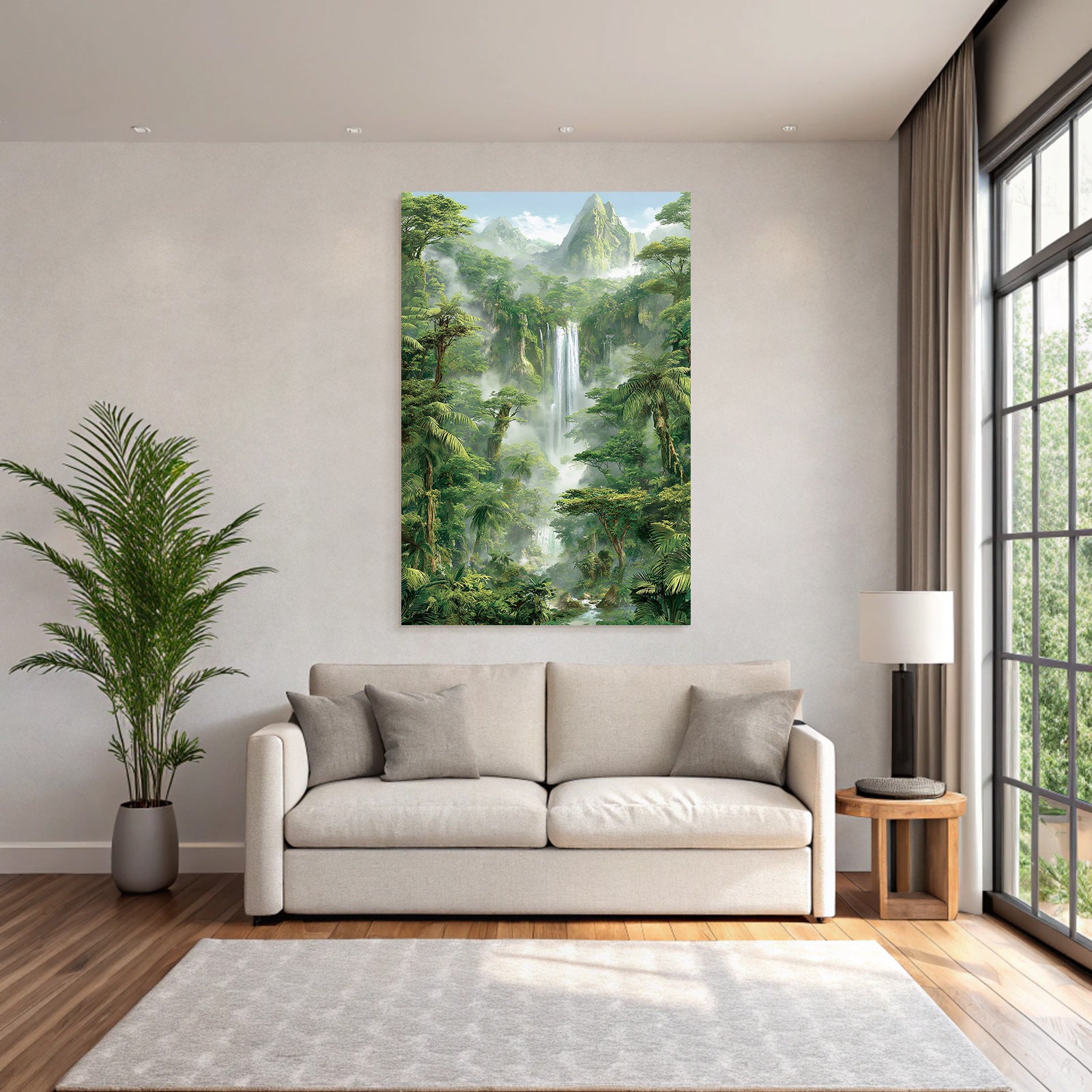 Tropics and Jungle Tropical Rainforest with Waterfall and Mountains