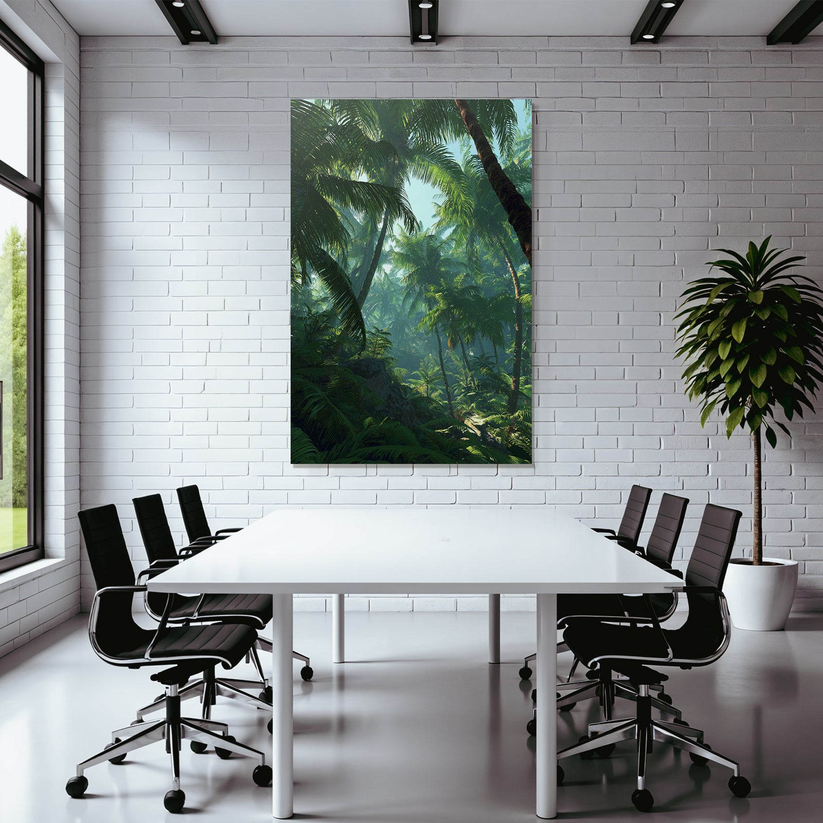 Tropics and Jungle Tropical Forest with Palm Trees and Green Light Ambiance