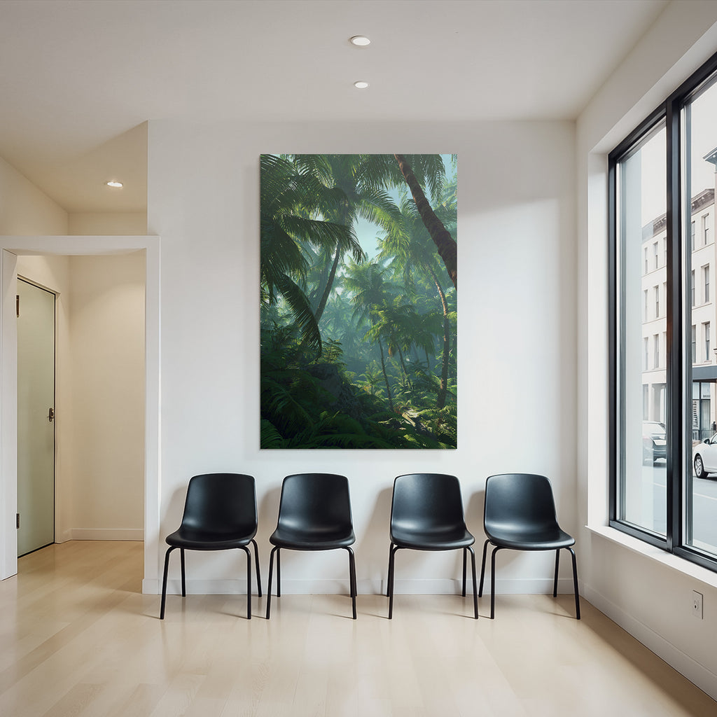Tropics and Jungle Tropical Forest with Palm Trees and Green Light Ambiance