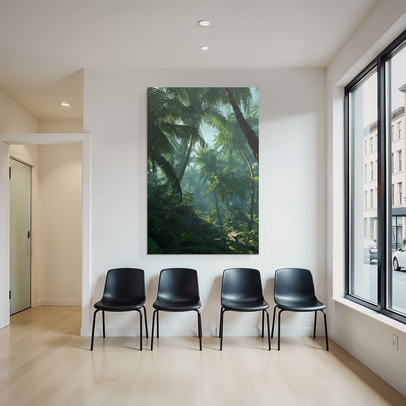 Tropics and Jungle Tropical Forest with Palm Trees and Green Light Ambiance