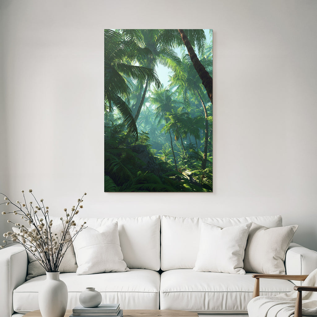 Tropics and Jungle Tropical Forest with Palm Trees and Green Light Ambiance