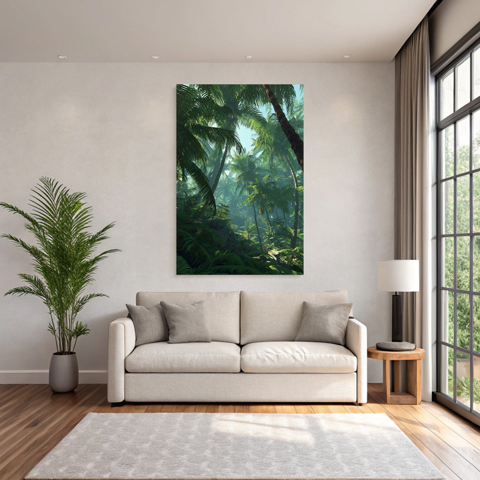 Tropics and Jungle Tropical Forest with Palm Trees and Green Light Ambiance