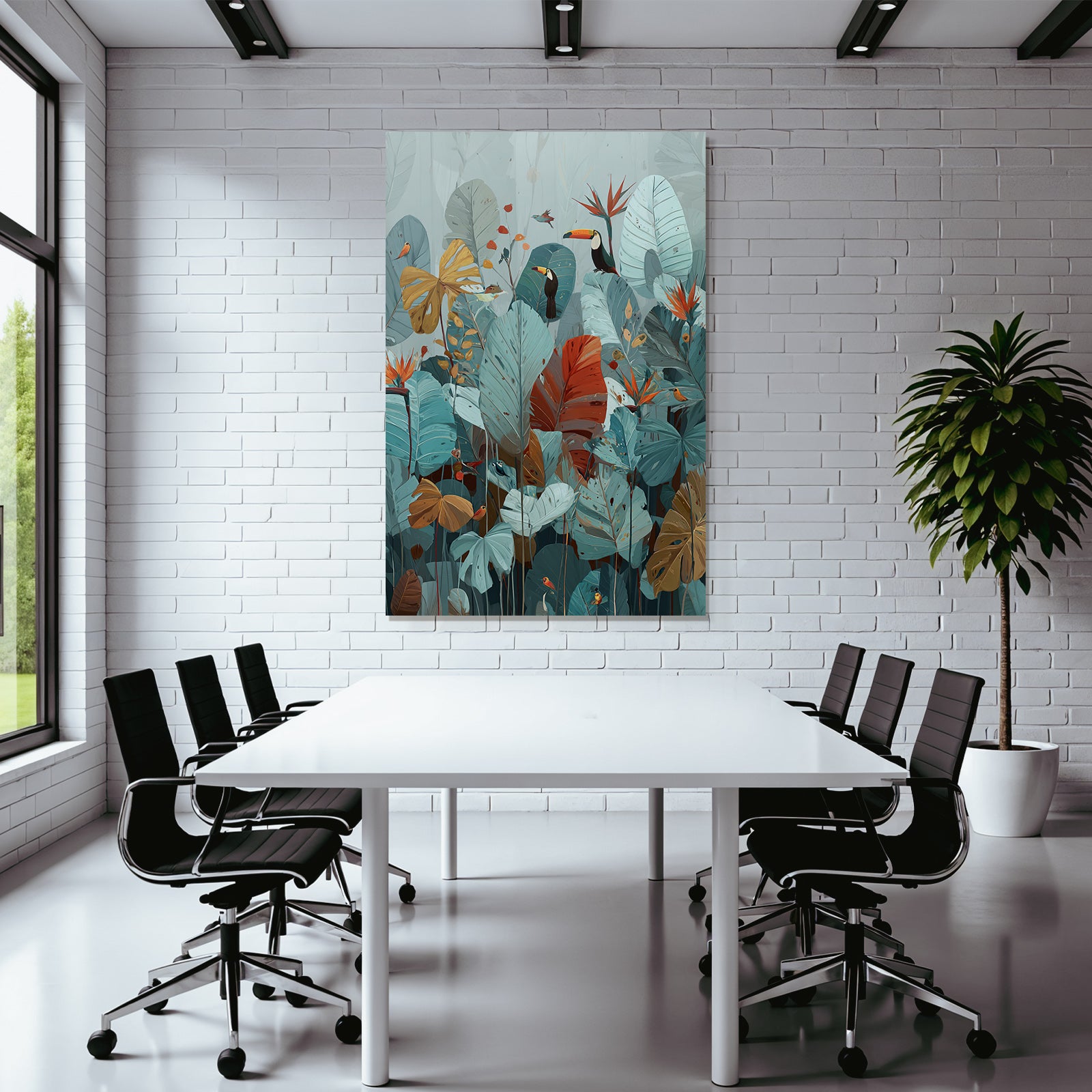 Tropics and Jungle Tropical Rainforest Scenario with Birds and Leaves Brown Blue Green