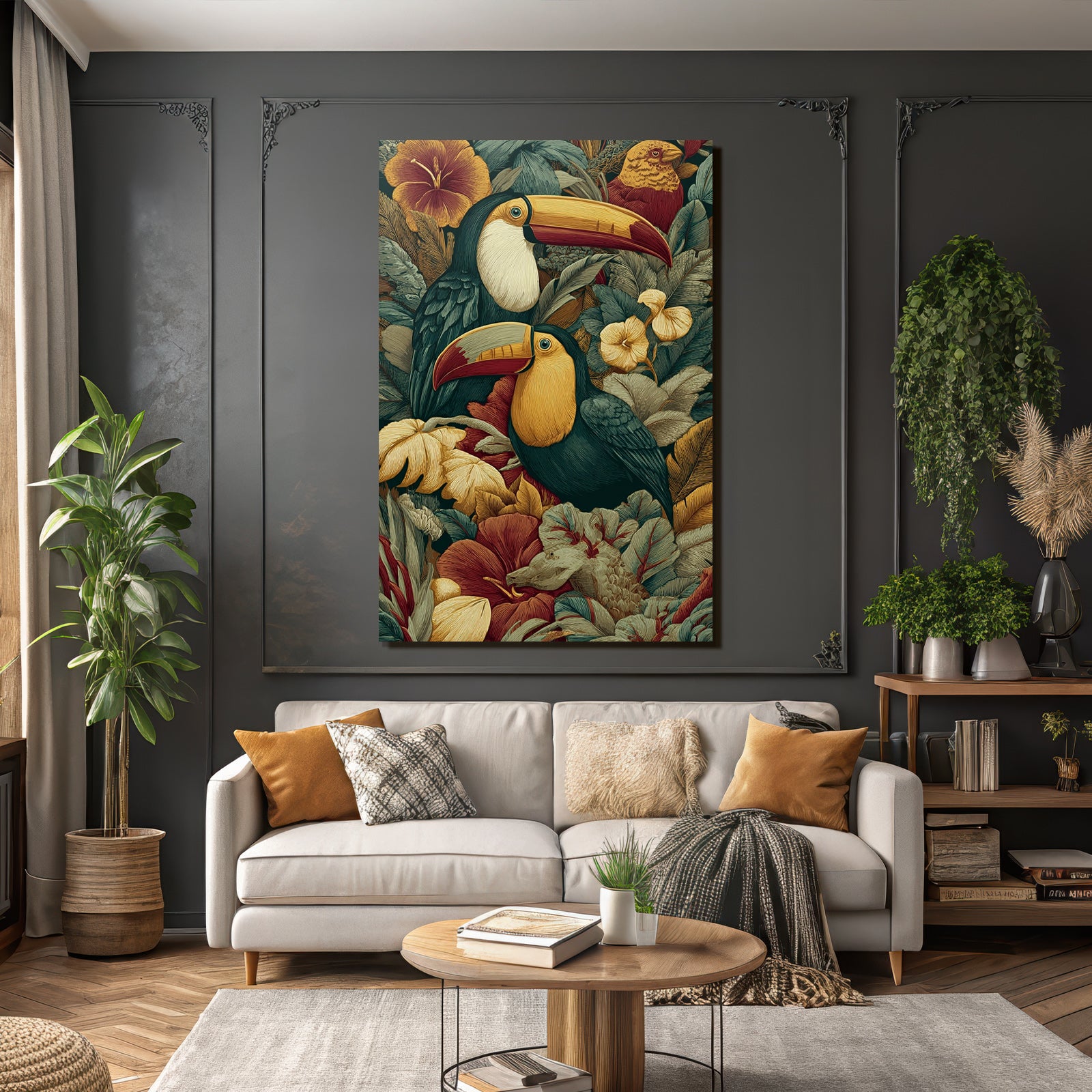 Tropics and Jungle Toucan and Floral Laziness in Tropical Paradise