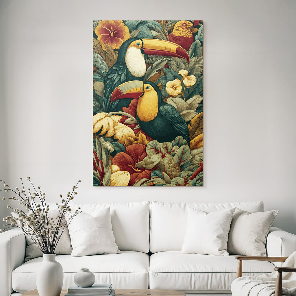 Tropics and Jungle Toucan and Floral Laziness in Tropical Paradise