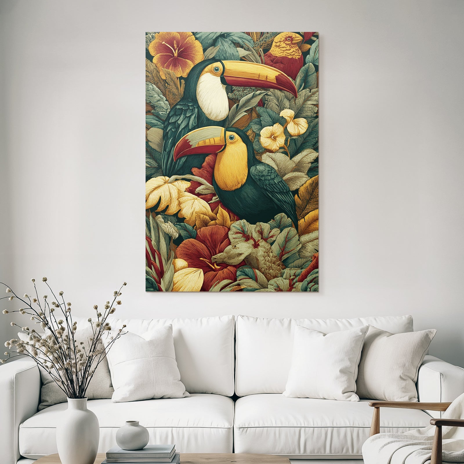 Tropics and Jungle Toucan and Floral Laziness in Tropical Paradise