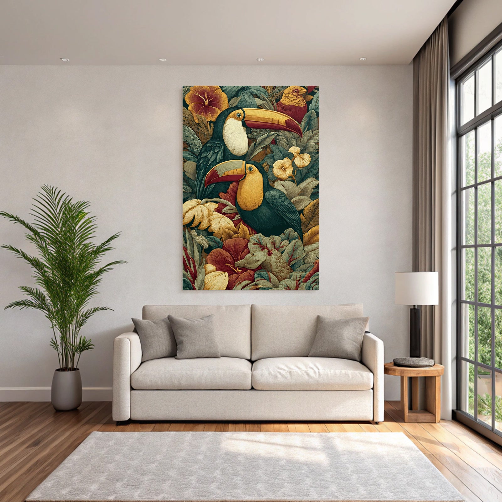 Tropics and Jungle Toucan and Floral Laziness in Tropical Paradise