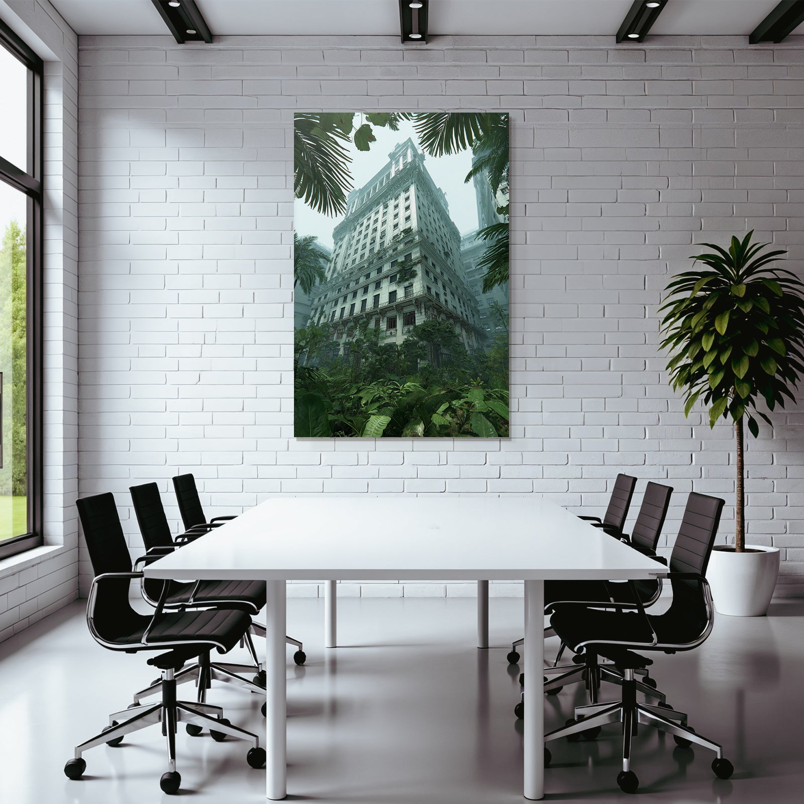 Tropics and jungle. Abandoned buildings surrounded by green vegetation. Mysterious background.