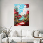 Tropics and Jungle Vibrant Landscape Scenes with River and Tropical Plants