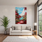 Tropics and Jungle Vibrant Landscape Scenes with River and Tropical Plants