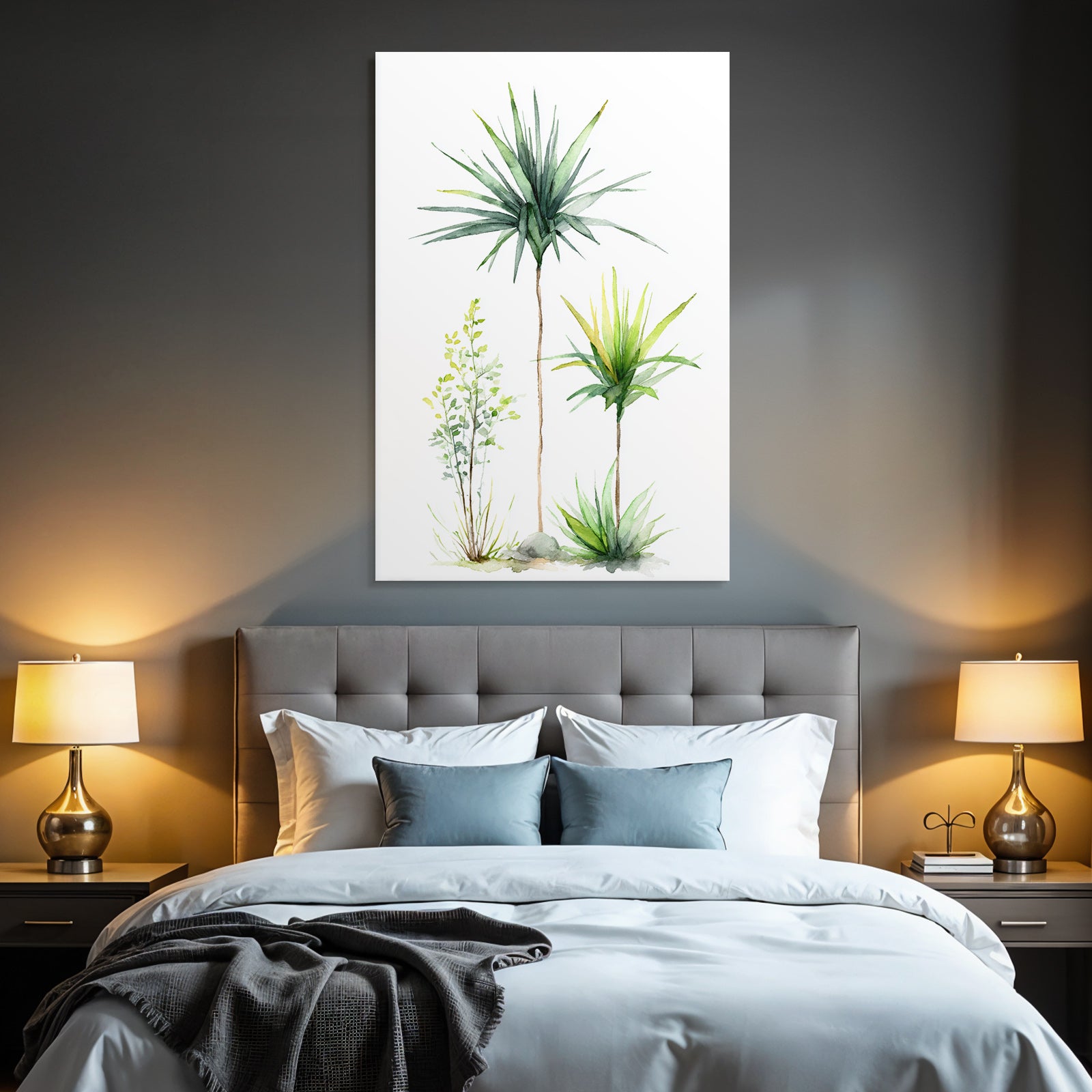 Tropics and jungle watercolor plant illustration three species with elongated leaves