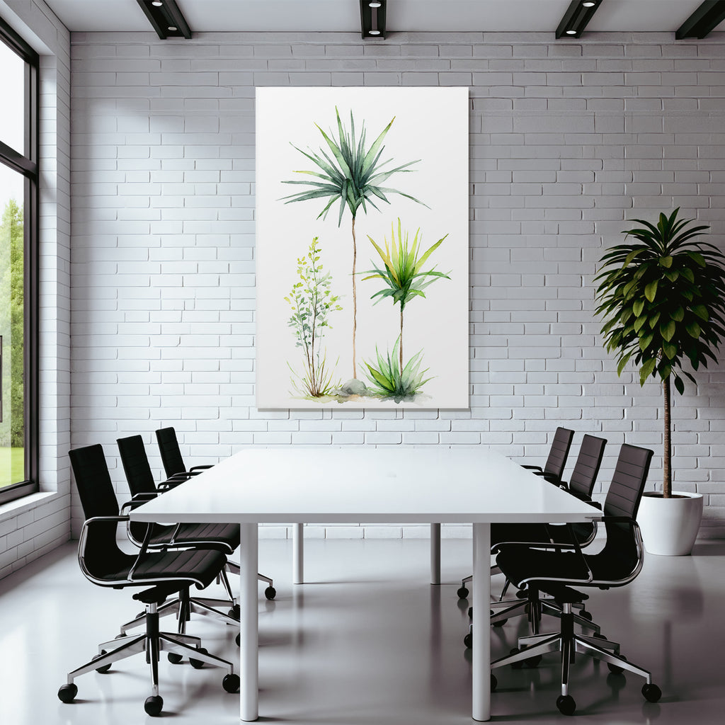 Tropics and jungle watercolor plant illustration three species with elongated leaves