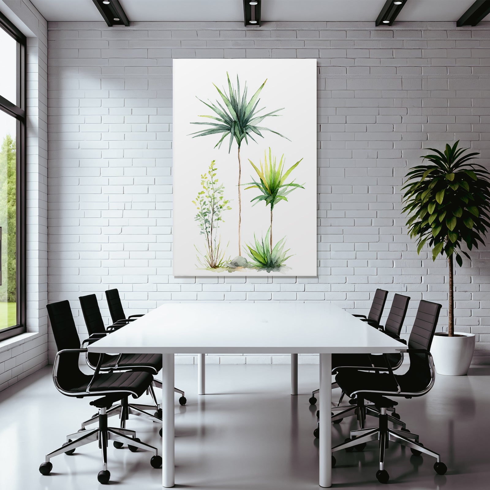 Tropics and jungle watercolor plant illustration three species with elongated leaves