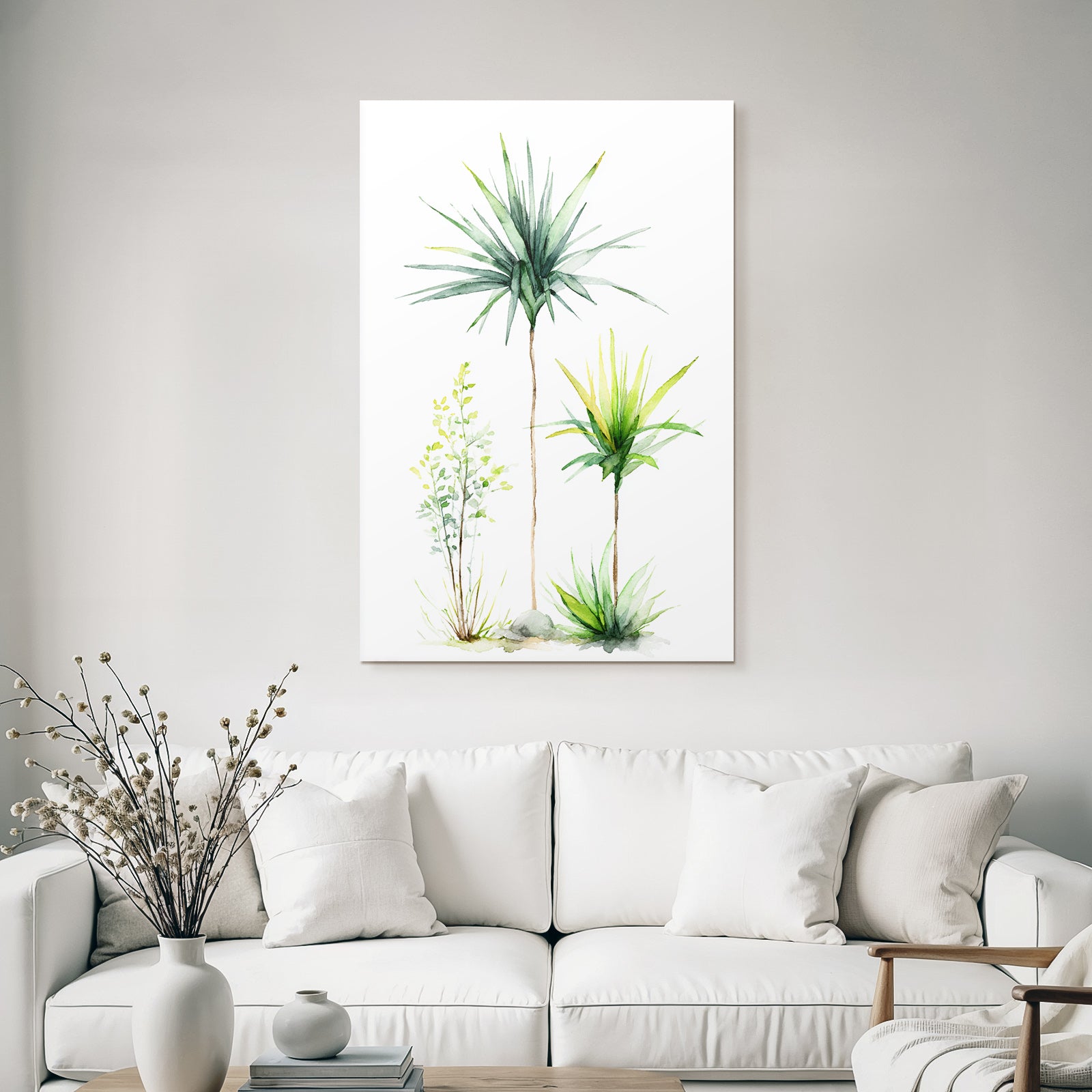 Tropics and jungle watercolor plant illustration three species with elongated leaves