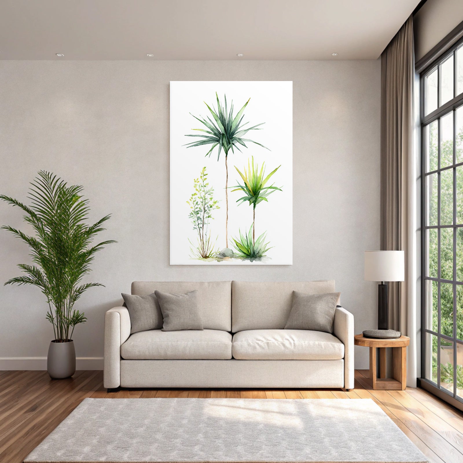 Tropics and jungle watercolor plant illustration three species with elongated leaves