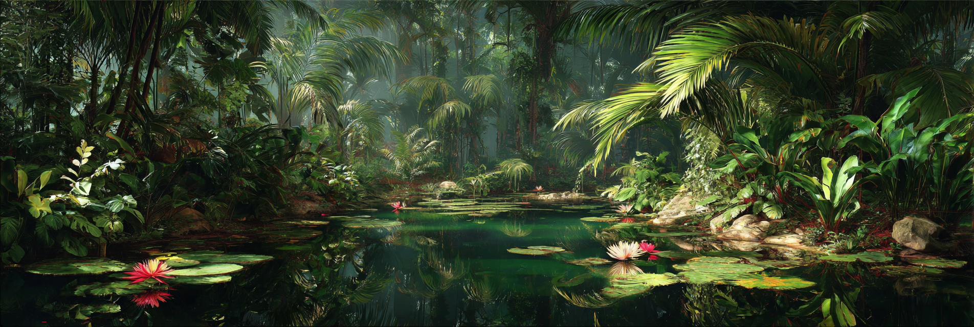 Tropen Und Dschungel Dichte Grün Jungle Traumhafte Wasser Lilien Szenario | Tropen und Dschungel | Landschaften