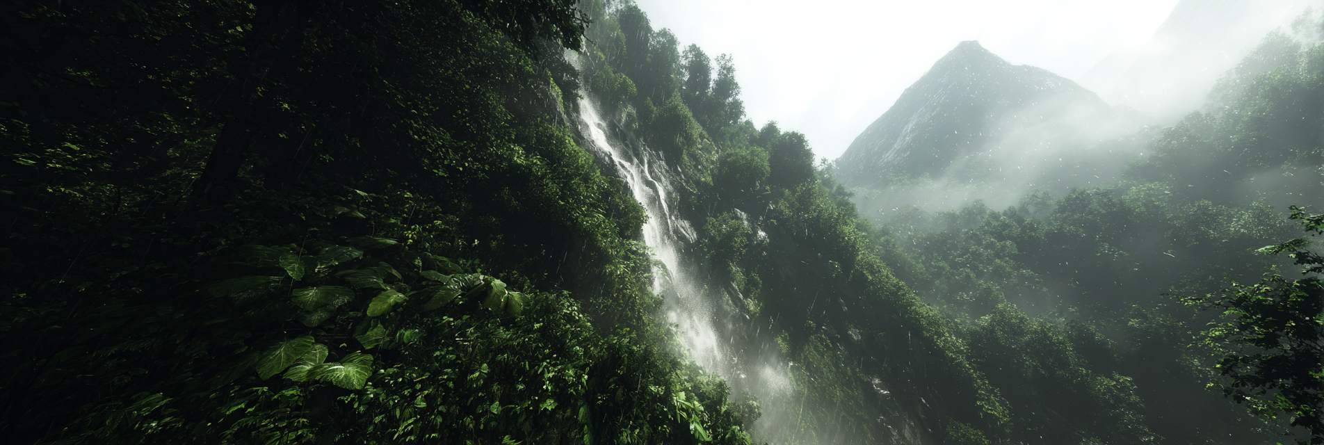 Tropen Und Dschungel Lush Mountainous Landscape With Waterfall Mist Tropical Ecosystem | Tropen und Dschungel | Landschaften
