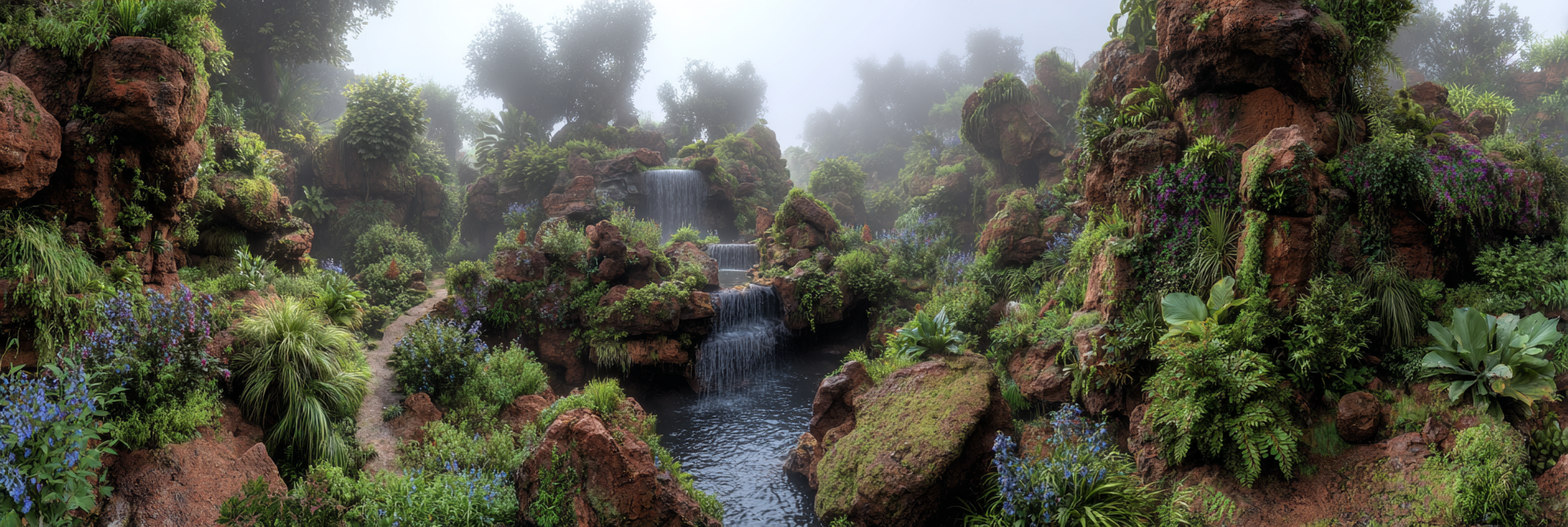 Tropen Und Dschungel Lush Serene Landschaft Mit Wasserfällen Und Nebel | Tropen und Dschungel | Landschaften