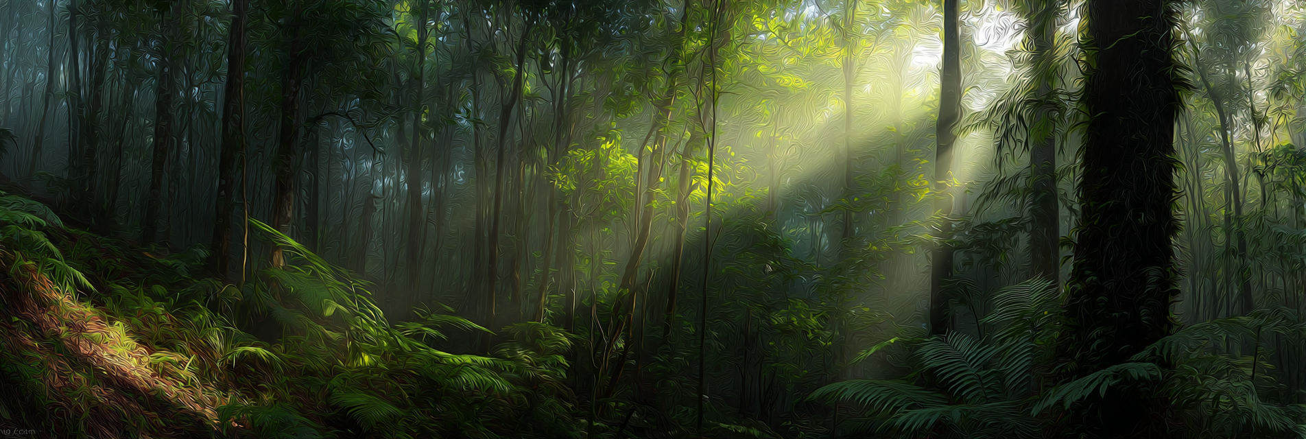 Tropen Und Dschungel Misty Forest Scene Mit Lichtdurchfluteten Bäumen And Fernen | Tropen und Dschungel | Landschaften