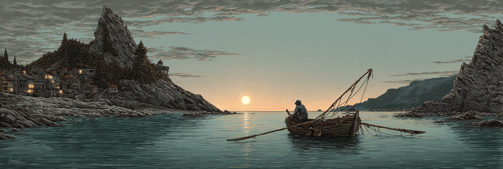 Tropen Und Dschungel Ruhige Küstenlandschaft Fischer Im Boote Bei Sonnenuntergang | Tropen und Dschungel | Landschaften