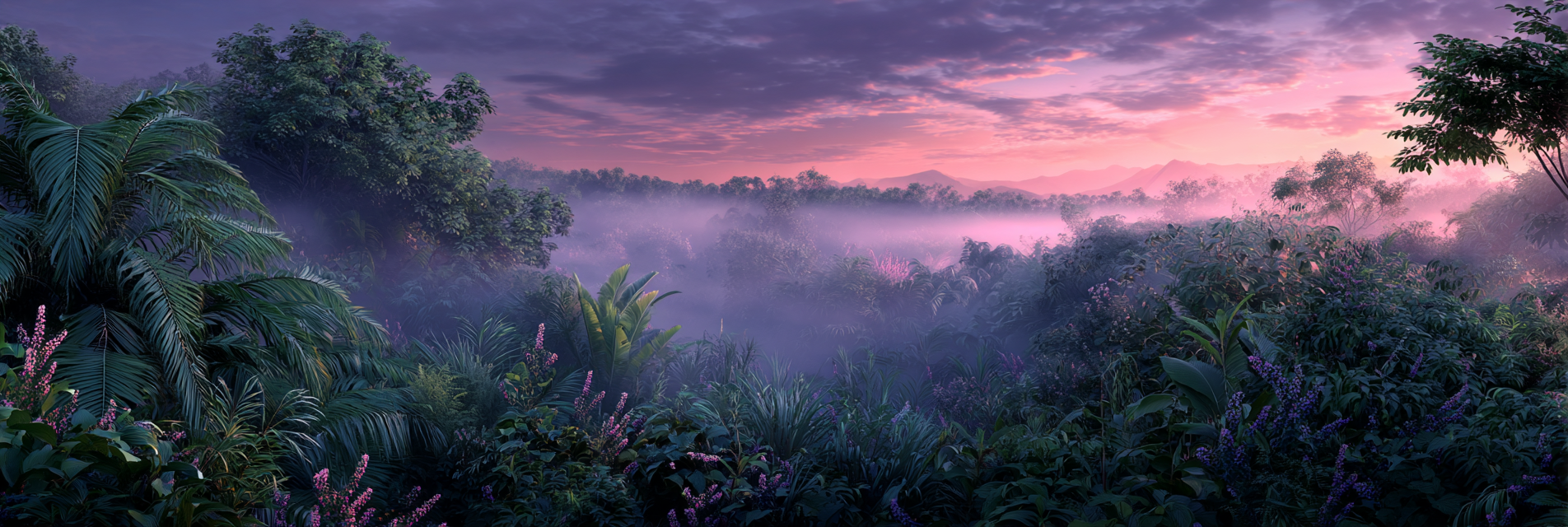 Tropen Und Dschungel Ruhige Landschaft Mit Dichter Vegetation Im Nebel Dawn Dusk | Tropen und Dschungel | Landschaften