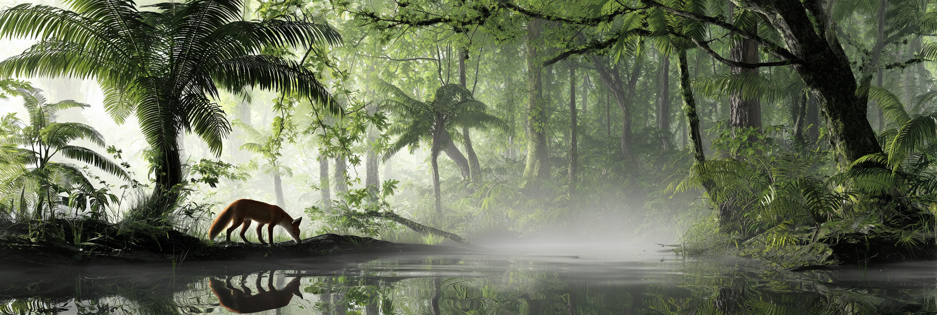 Tropen Und Dschungel Ruhiger Wald Fuchs Am Wasser Reflexion Tranquilität | Tropen und Dschungel | Landschaften