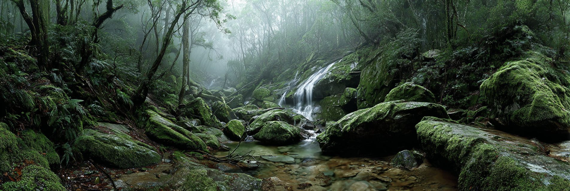 Tropen Und Dschungel Ruhiger Wald Mit Fliessendem Wasser Nebel In Der Landschaft | Tropen und Dschungel | Landschaften