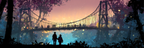 Tropen Und Dschungel Silhoütte Figure Holding Hands Bridge Sunset Scenery | Tropen und Dschungel | Landschaften