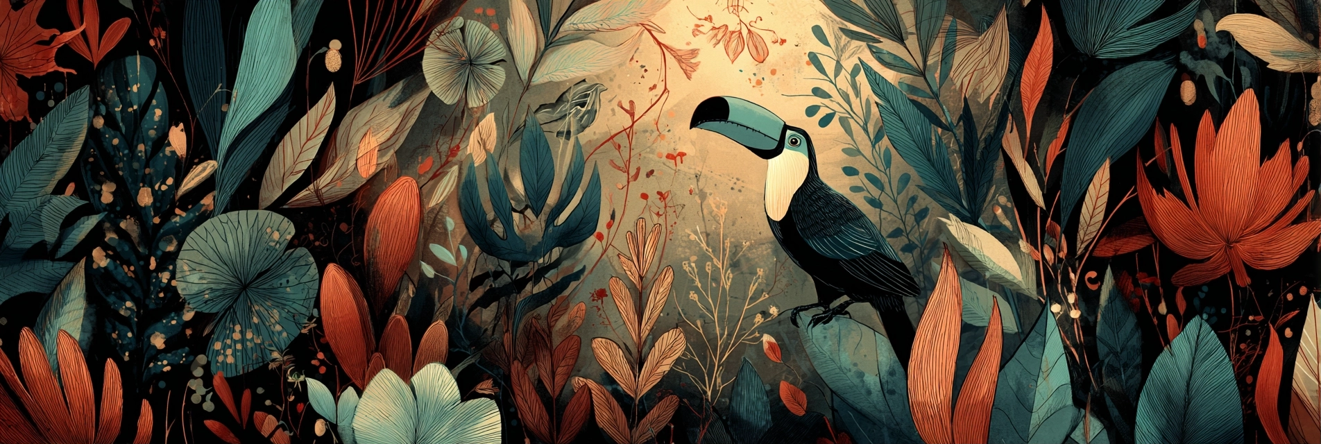 Tropen Und Dschungel Toucan Und Bunte Folgen Und Blumen Kunstvolle Illustration | Tropen und Dschungel | Landschaften