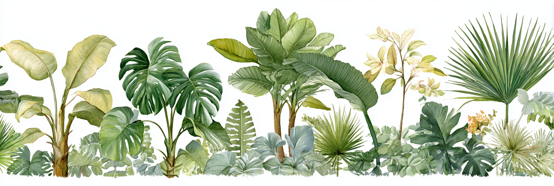 Tropen Und Dschungel Tropische Pflanzen Blätter Hintergrund Deko Illustration | Tropen und Dschungel | Landschaften