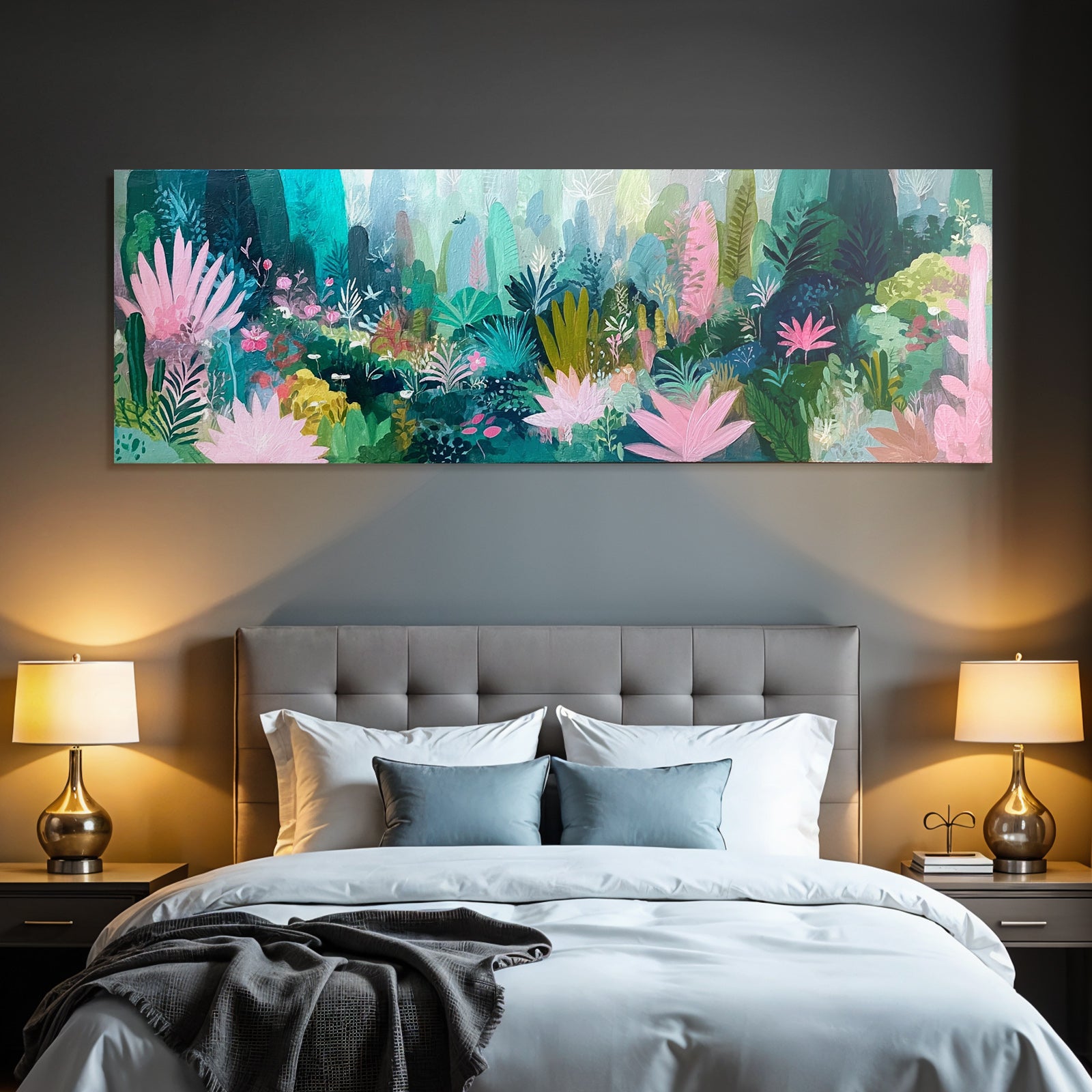 Tropics and jungle colorful abstract illustration of a garden with plants and flowers